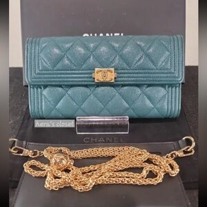 •CHANEL• Quilted Caviar Boy Wallet long + FREE chain shoulder bag conversion